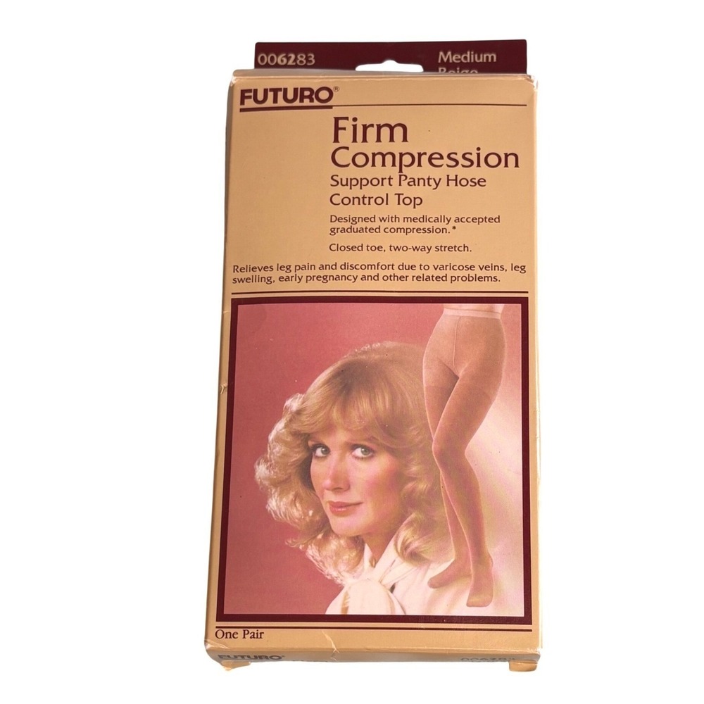 Vintage Futuro Firm Compression Pantyhose Medium Beige Deadstock 1988 USA